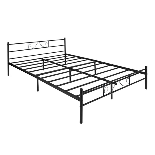 BEARD Full Metal Bed Frame with Headboard and Footboard Steel Slats No Box Spring Black